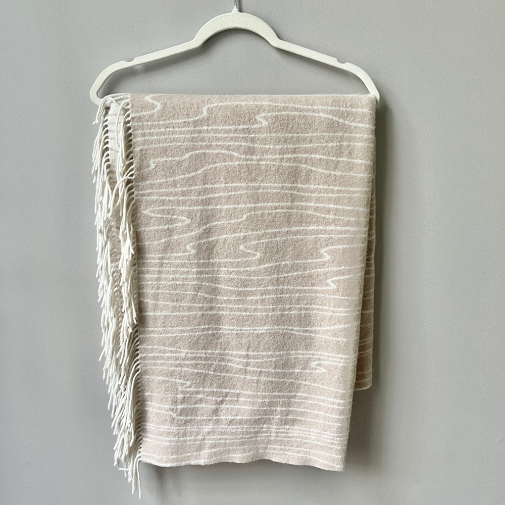 Michael Aram Throw Blanket 100% Wool Fringe 50" x 70" Neutral Cozy Scandi Hygge